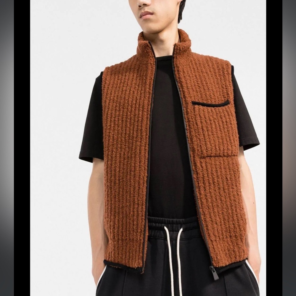 THERE WAS ONE  High-Neck Ribbed Bouclé Zip-Up Vest